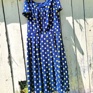 Talbots dress blue Pockadot patite size 2